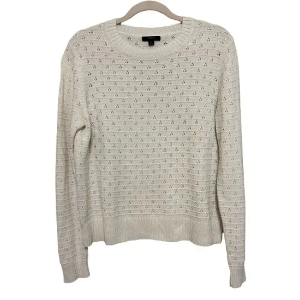 J. Crew Pointelle Crewneck Sweater Womens Large Cream Wool Alpaca Pullover